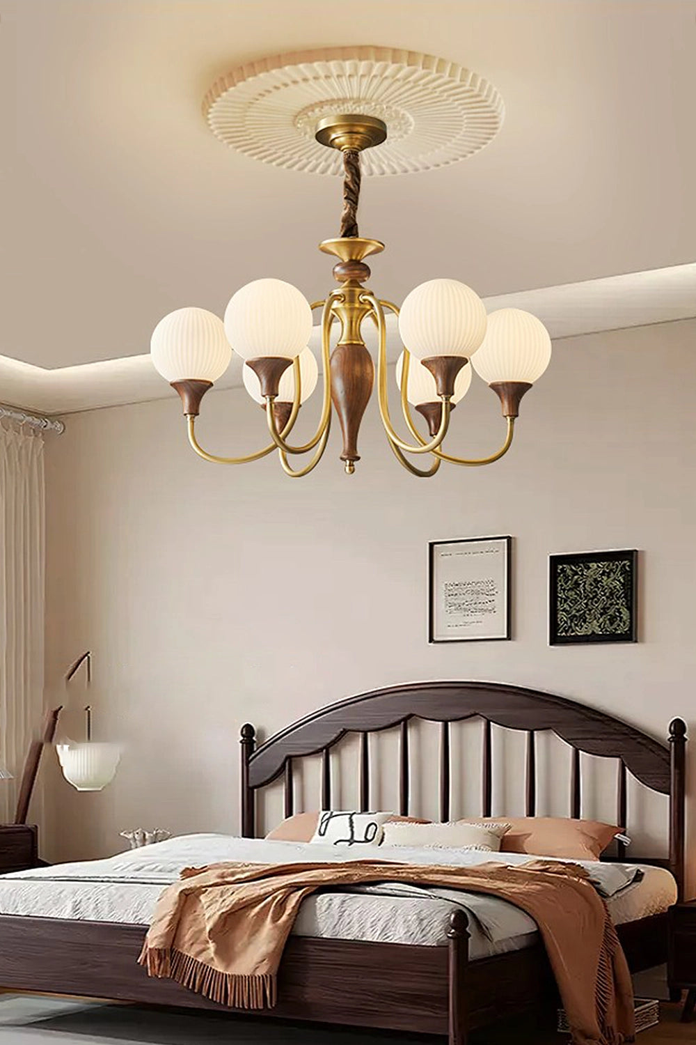 Brass Vintage Walnut Chandelier