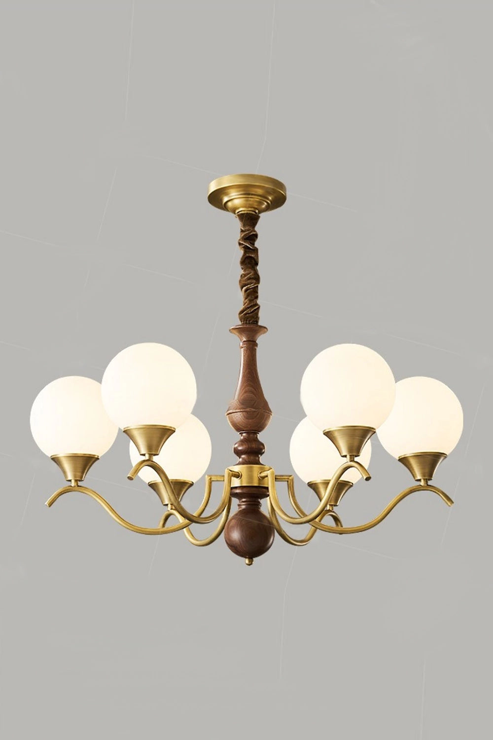 Brass Vintage Walnut Globe Chandelier
