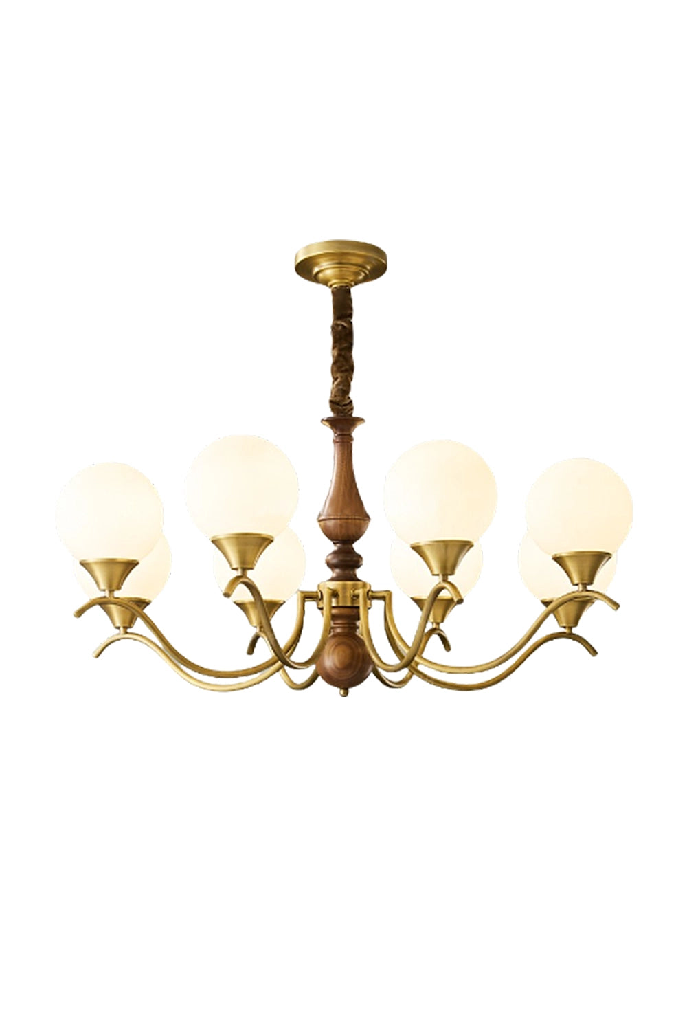 Brass Vintage Walnut Globe Chandelier