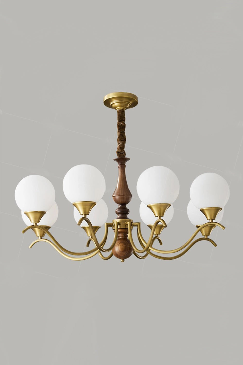 Brass Vintage Walnut Globe Chandelier