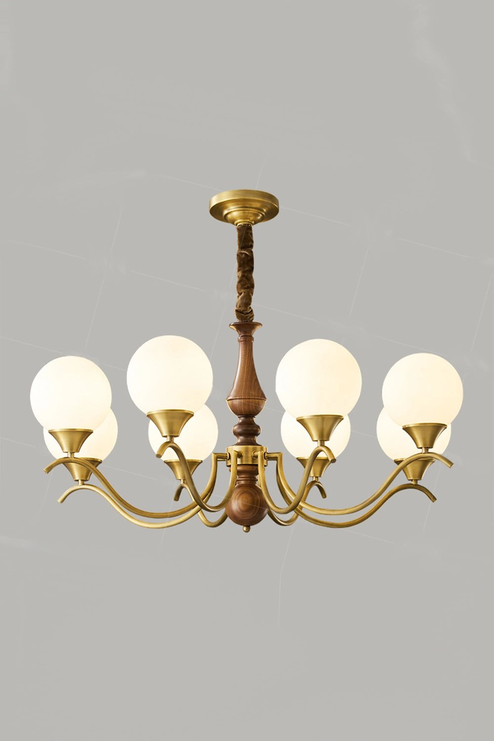 Brass Vintage Walnut Globe Chandelier