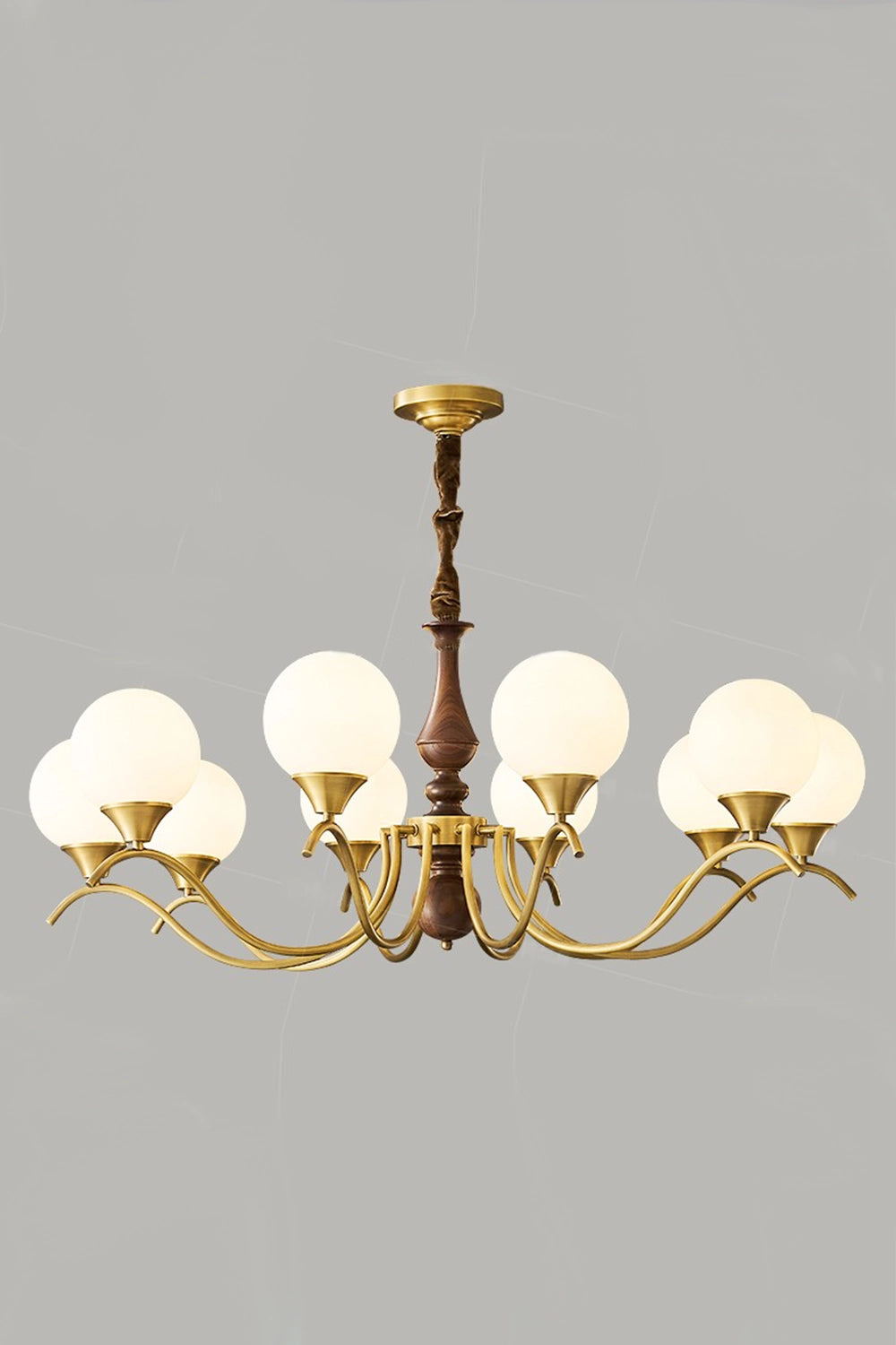 Brass Vintage Walnut Globe Chandelier