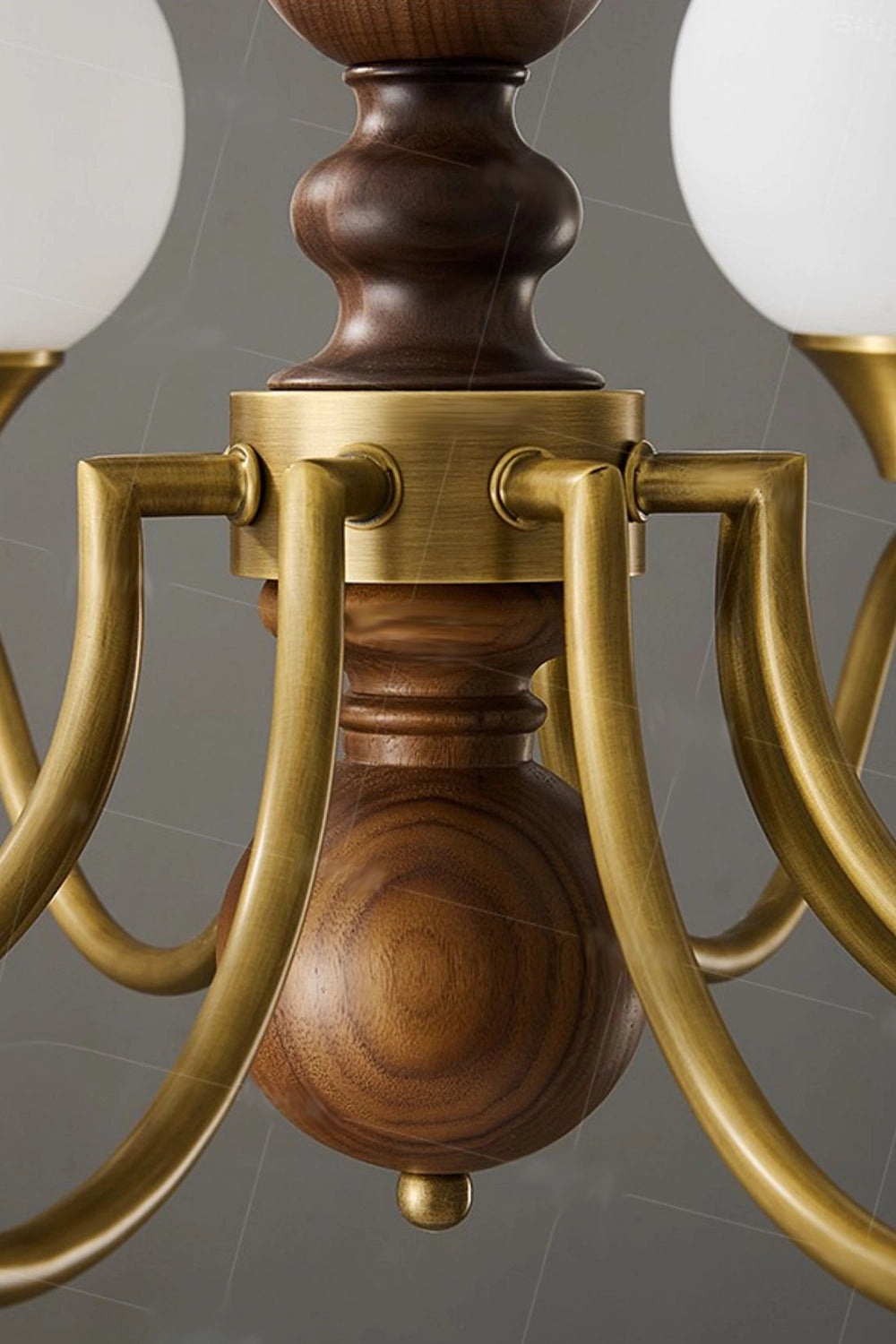 Brass Vintage Walnut Globe Chandelier