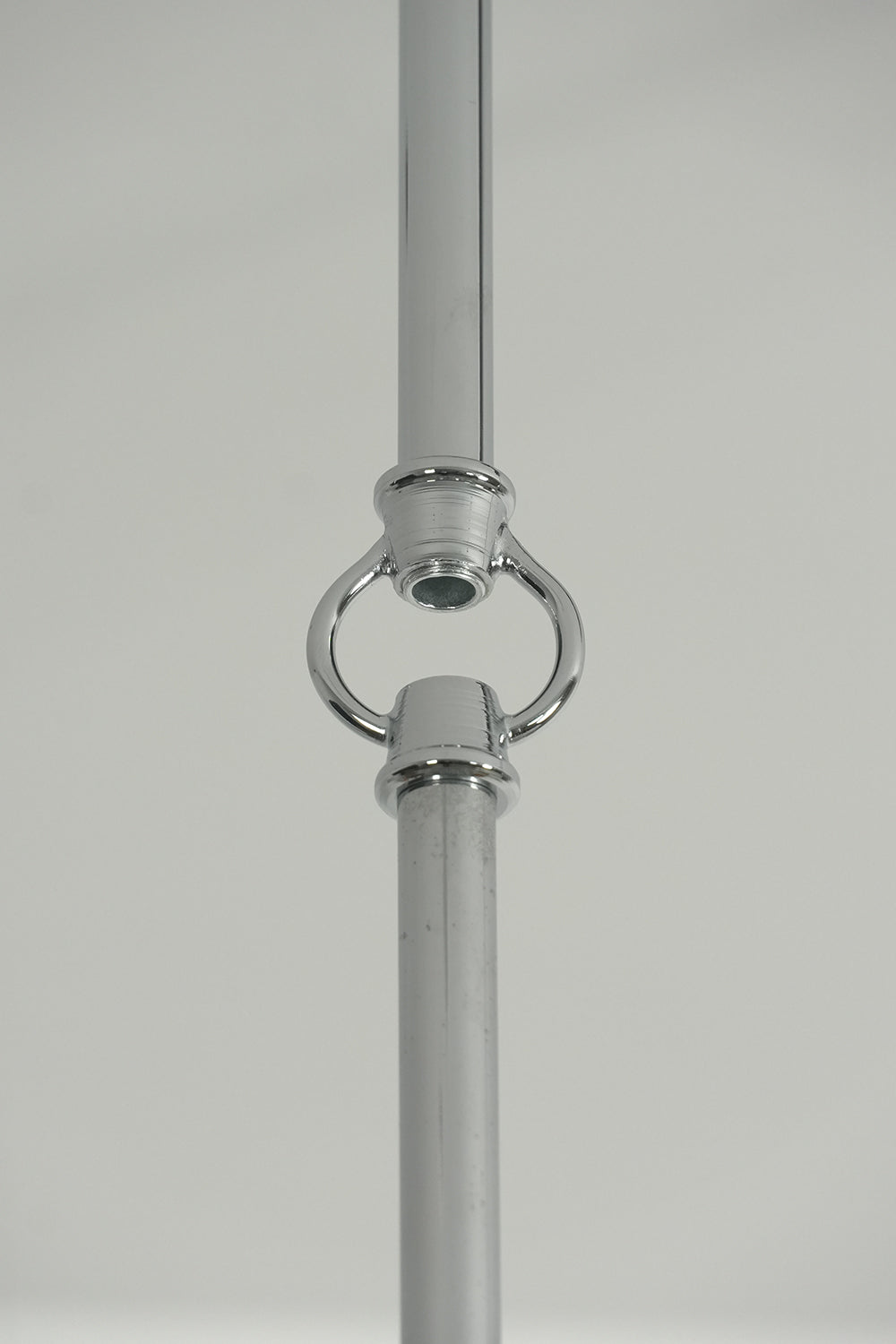 Chrome adjustable rod joint | Iron | Detail view of the hanging mechanism for shell chandelier | Samu Lamp