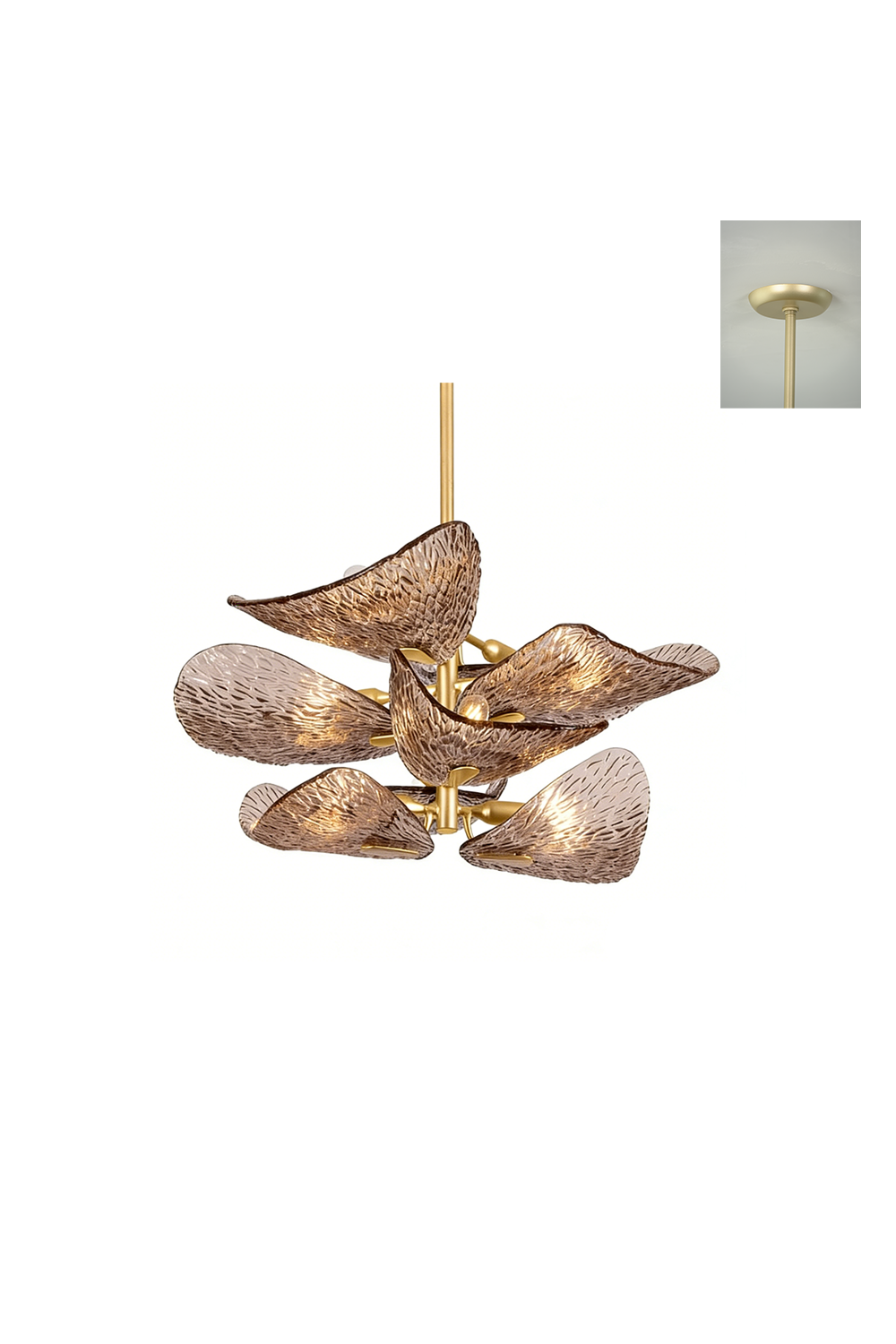 Cardiff Textured Wave Chandelier | Metal, Glass | Side view isolated product shot on white | Samu Lamp