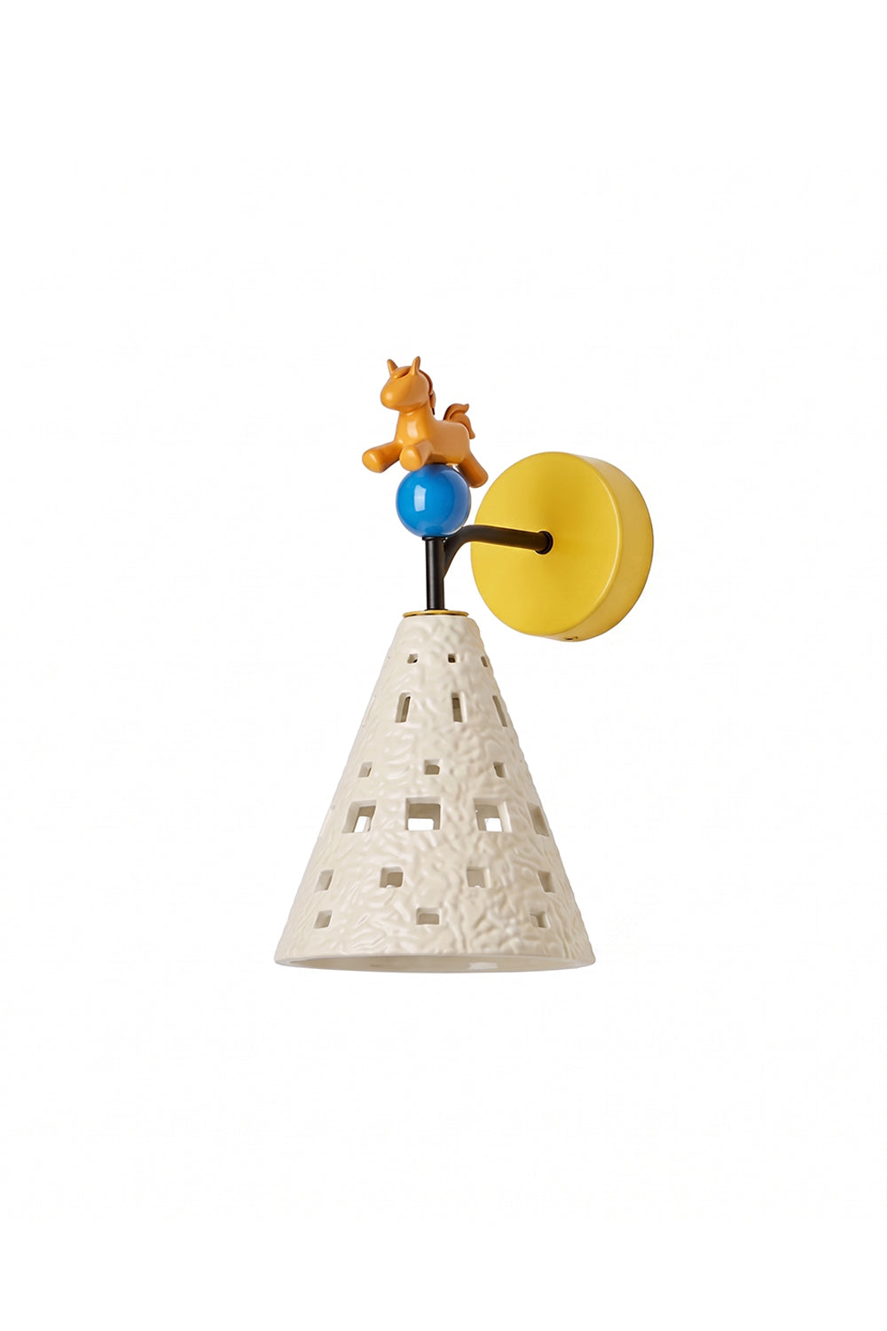 Carousel Horizon Ceramic Wall Sconce | Metal, Resin, Ceramics | Mounted as bedside lighting in a charming children's bedroom with colorful artwork and cozy textiles | Samu Lamp