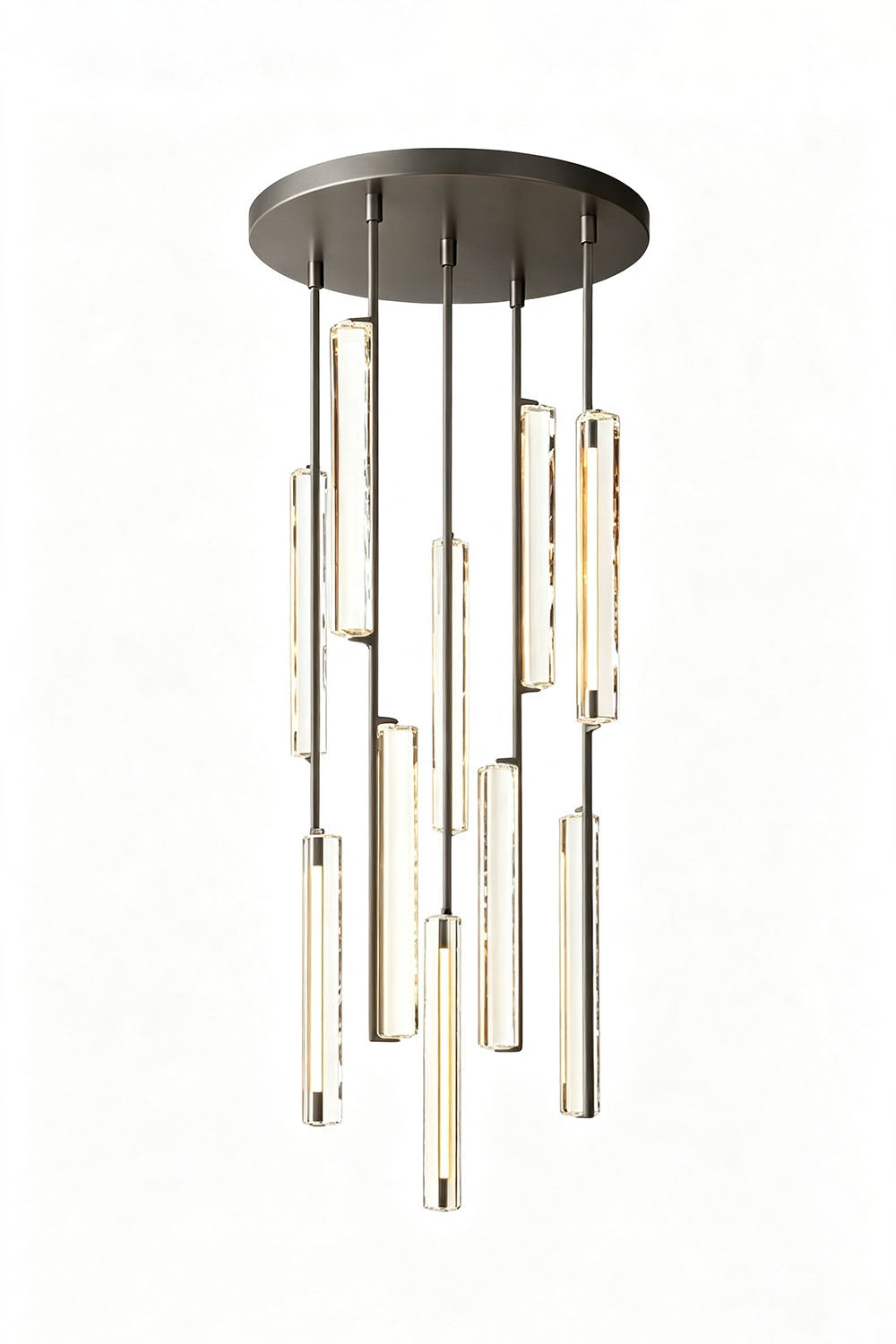 Cassian Cascading Crystal Ring Chandelier with clear K9 crystal prisms and brass-toned accents.
