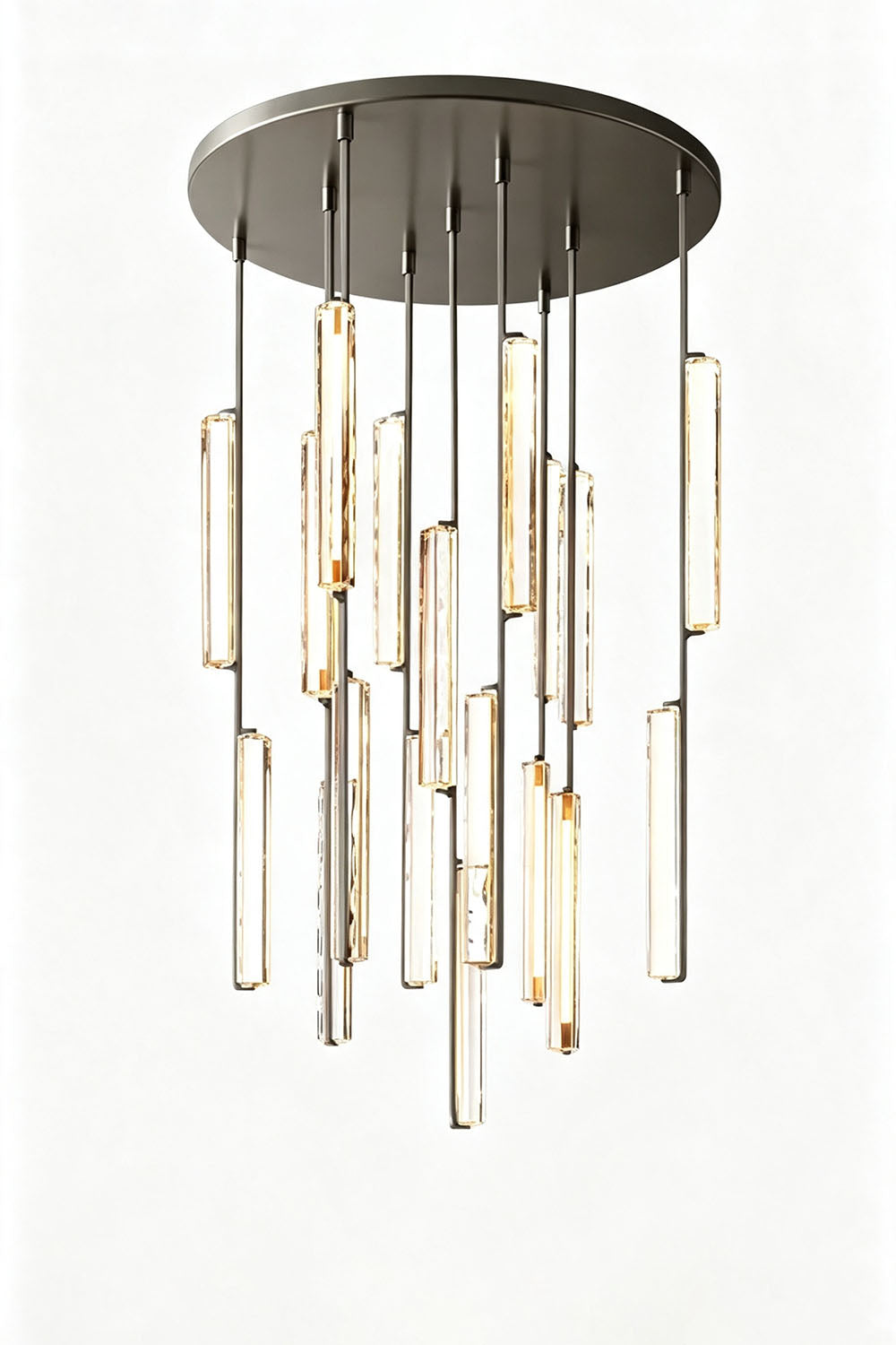 Cassian Cascading Crystal Ring Chandelier with K9 crystal prisms hanging elegantly from a round ceiling fixture.