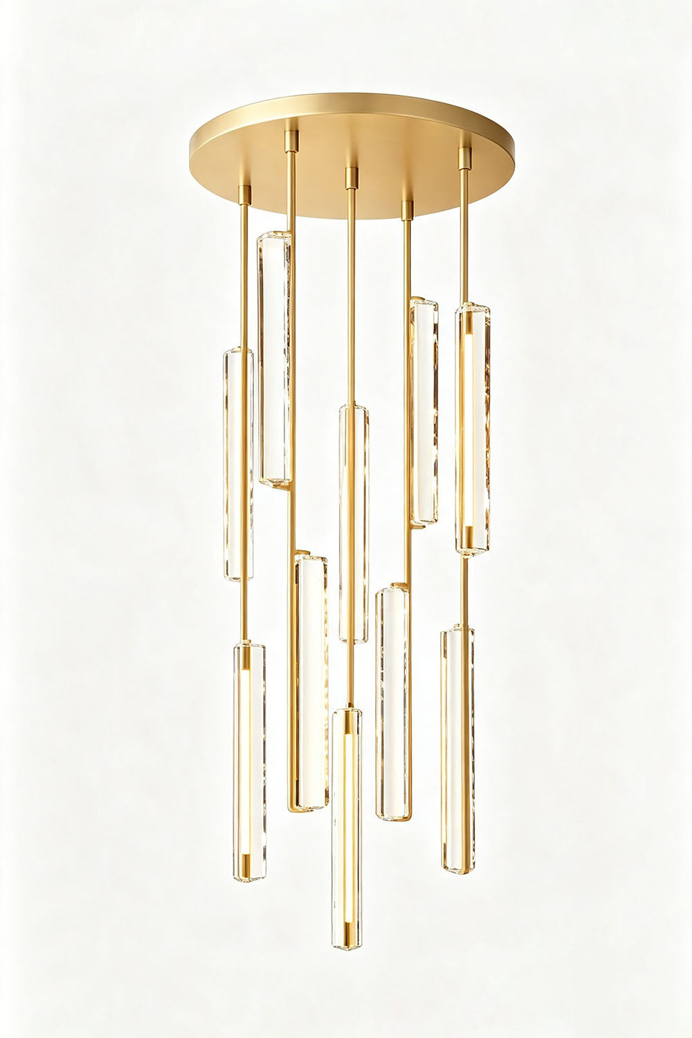 Cassian Cascading Crystal Ring Chandelier with hand-polished K9 crystal prisms and brass-toned drops.