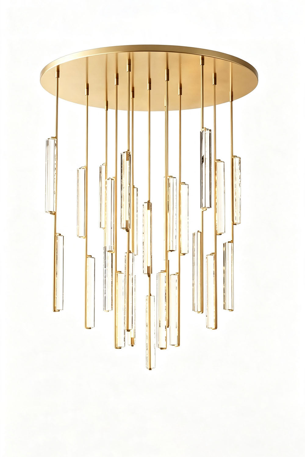 Cassian Cascading Crystal Ring Chandelier features K9 crystal prisms cascading from a brass-toned frame.