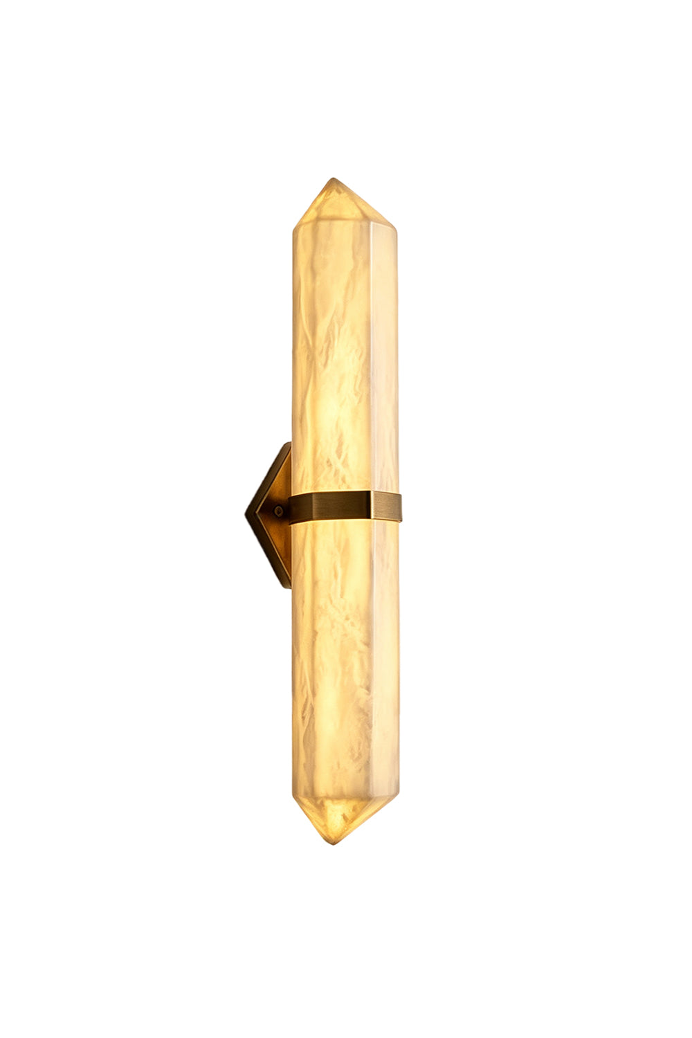 Cassian Faceted Alabaster Wall Sconce with geometric design and brass-toned bracket.