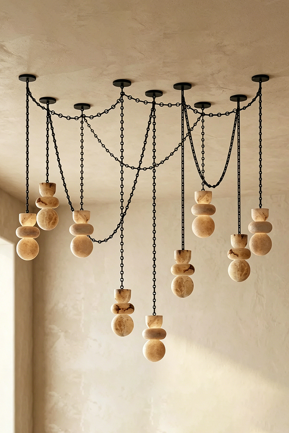 Celestial Alabaster Chandelier | Alabaster, Metal | Large multi-light spider arrangement in warm setting | Samu Lamp