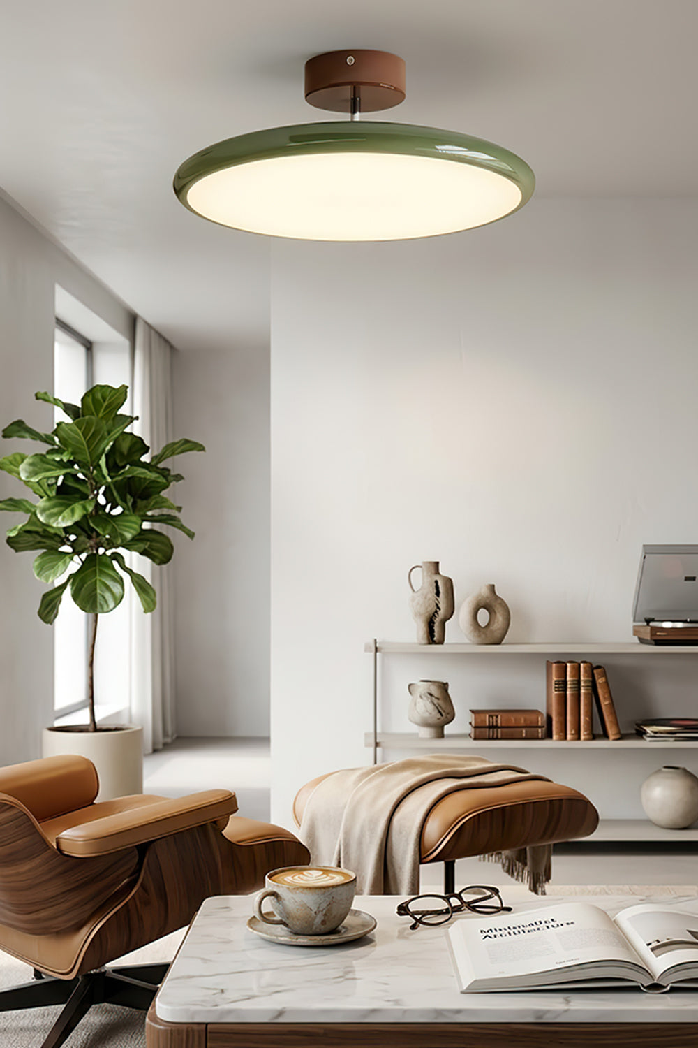 Celestial Disc Lacquered Ceiling Light | Acrylic, Metal | Full, unlit frontal view of the beige lacquered trim ceiling light on a grey textured wall | Isolated product shot | Samu LampCelestial Disc