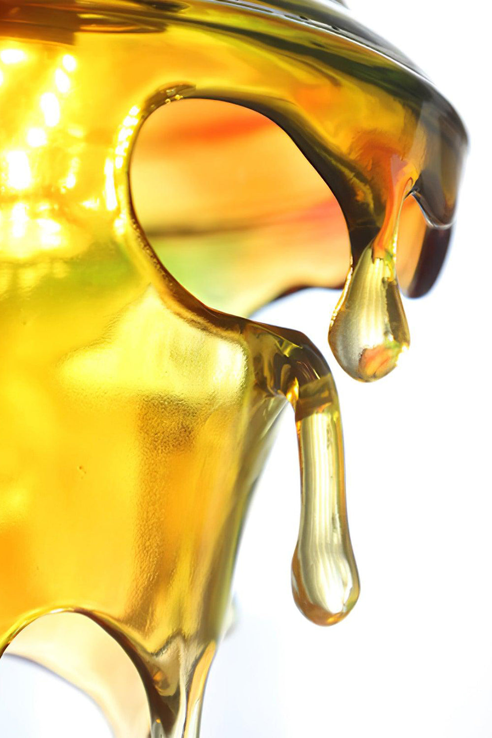 Chroma Drip Rainbow Resin Pendant Lamp | Resin, Metal | Macro close-up detail showcasing the smooth glossy golden resin material with realistic melting liquid drip effects | Detail shot | Samu Lamp