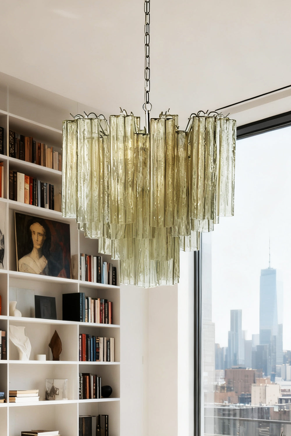 Clear Amber Murano Tube Chandelier