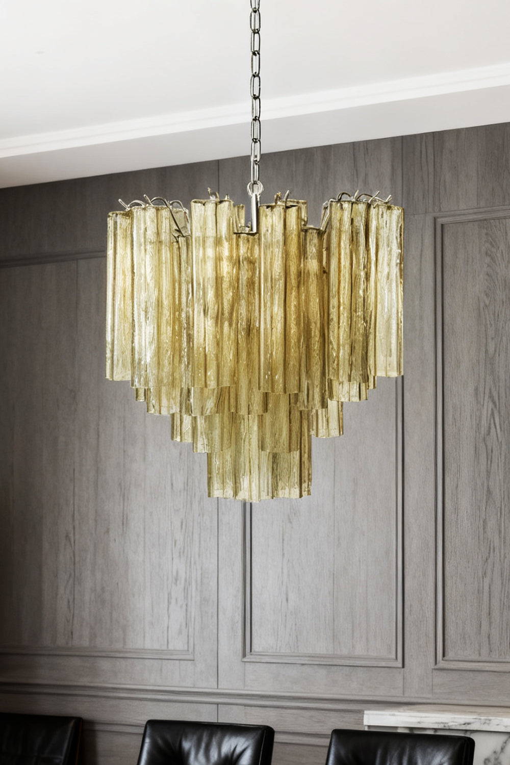 Clear Amber Murano Tube Chandelier