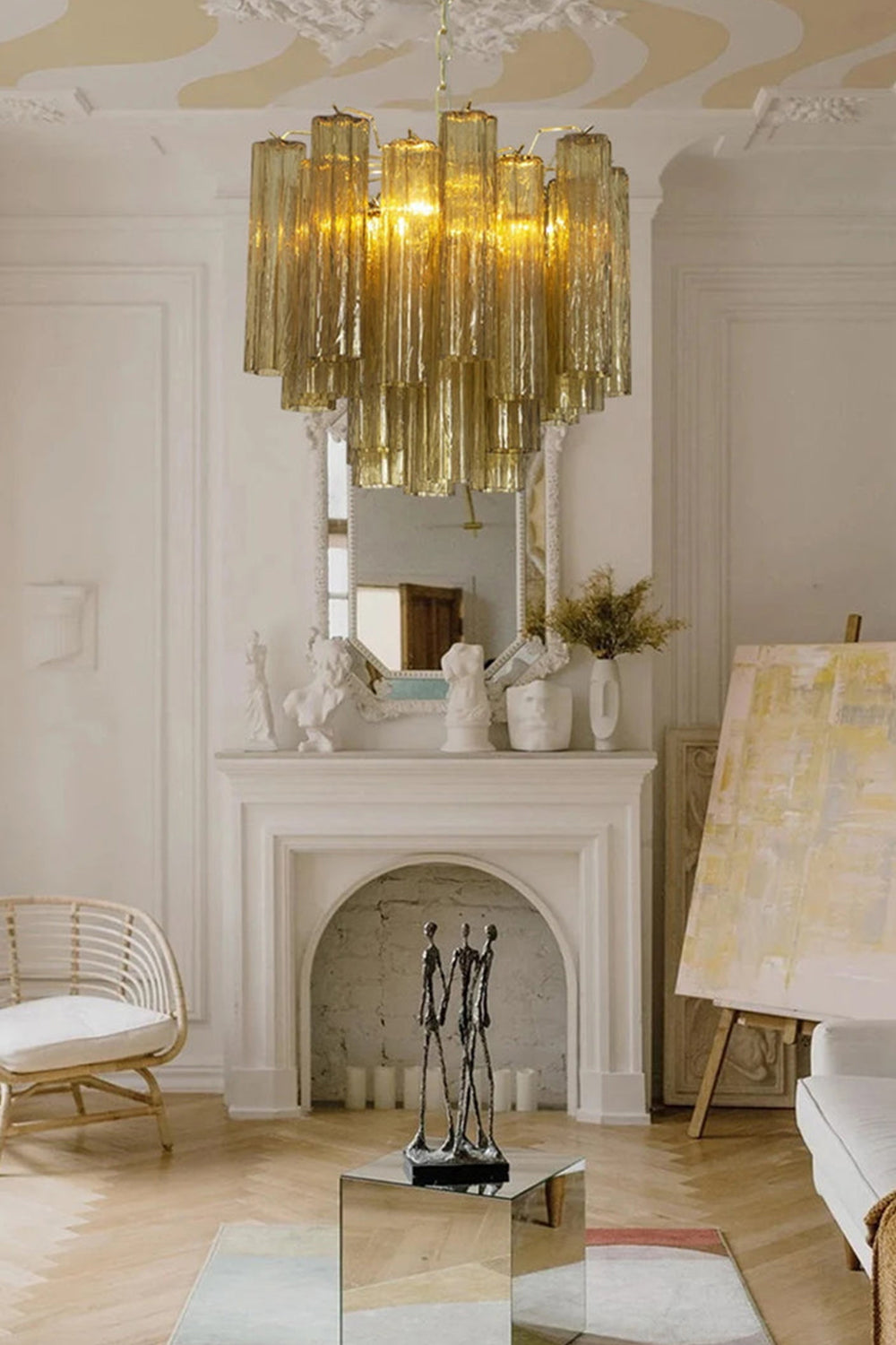 Clear Amber Murano Tube Chandelier