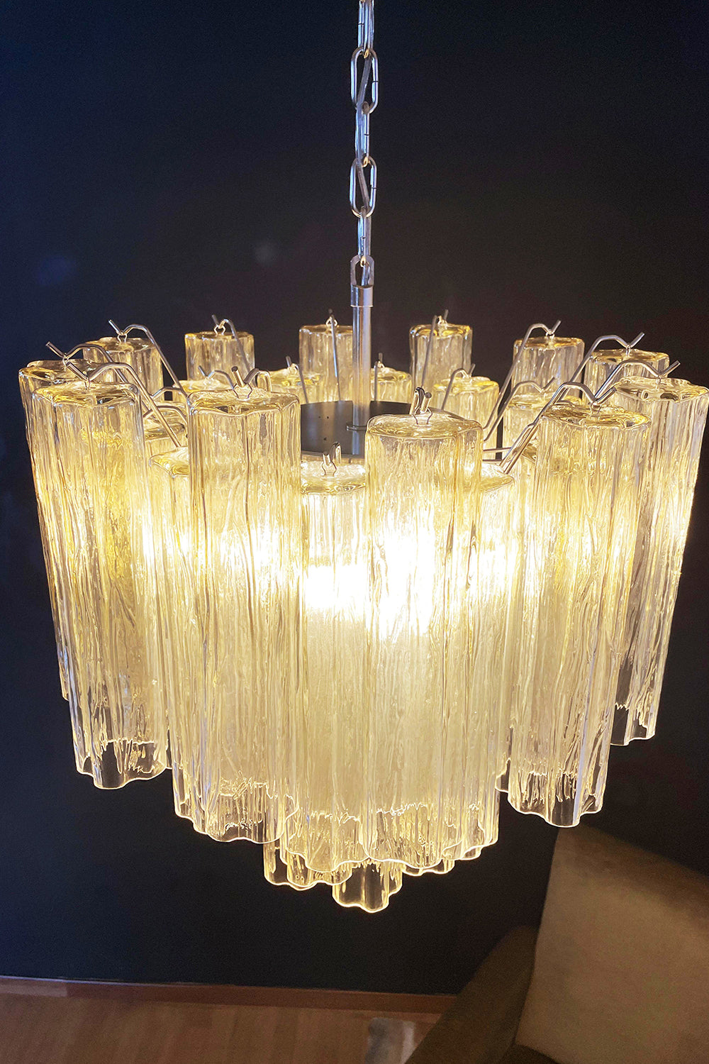 Clear Amber Murano Tube Chandelier