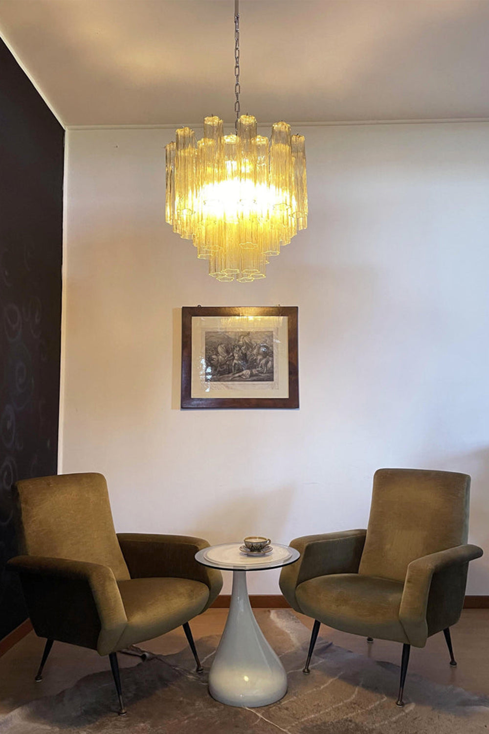 Clear Amber Murano Tube Chandelier