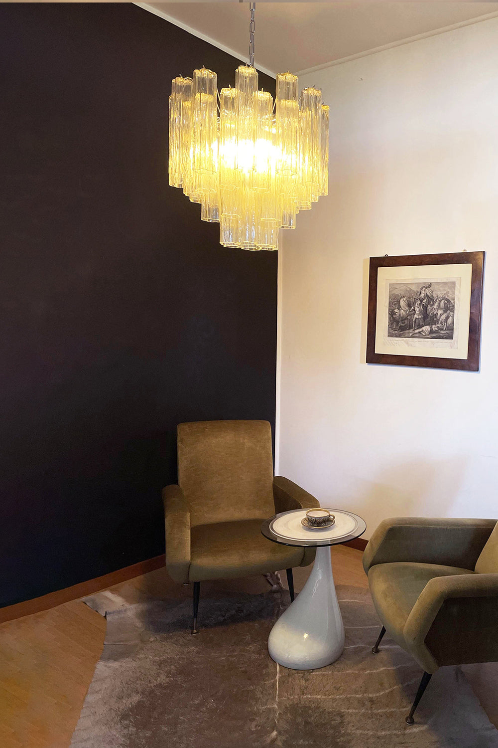 Clear Amber Murano Tube Chandelier