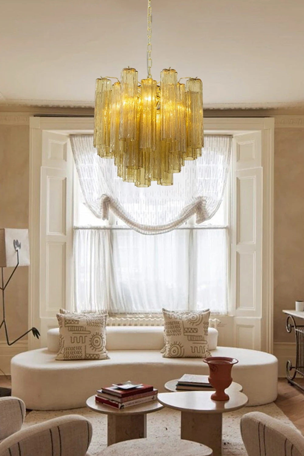 Clear Amber Murano Tube Chandelier