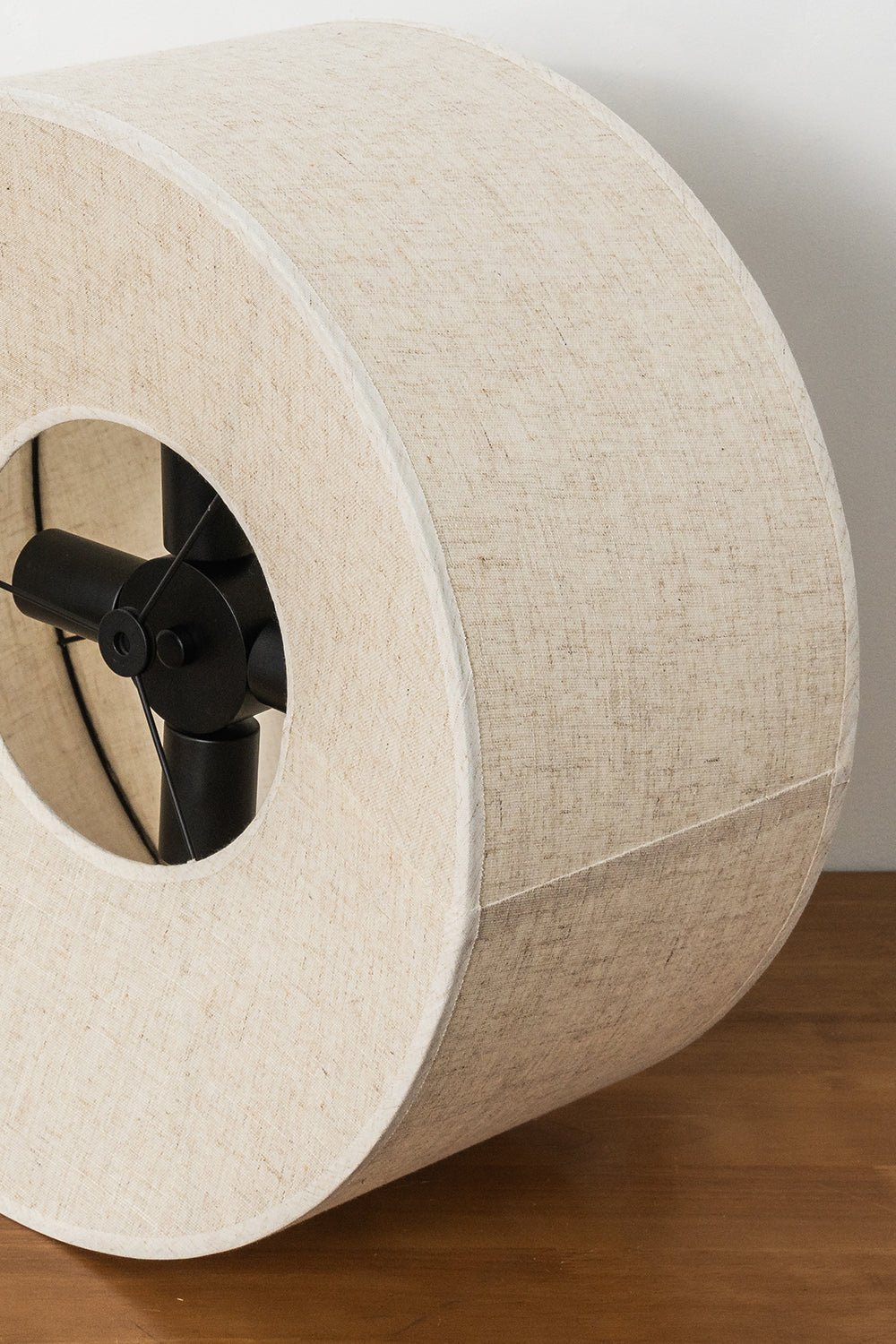 Concentric Veil Detail | Fabric, Metal | Close-up of internal black metal mounting and cream fabric texture | Samu Lamp