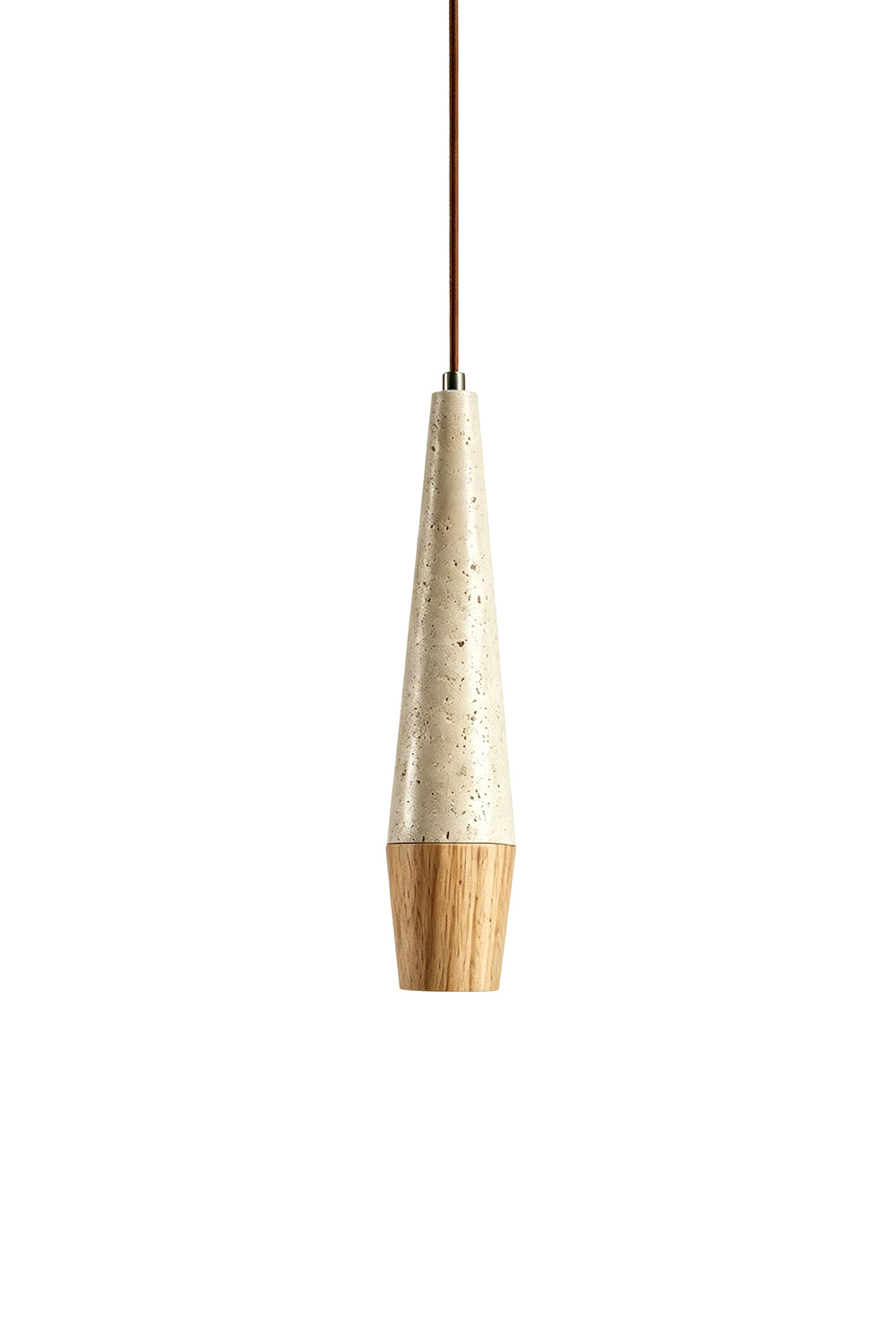 Conical Tiber Travertine Pendant Light | Travertine, Wood | Light wood base, isolated white background | Samu Lamp