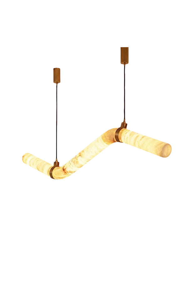 Contemporary undulating alabaster tube chandelier with brass accents | Alabaster, Brass | Front view isolated on white background | Samu Lamp