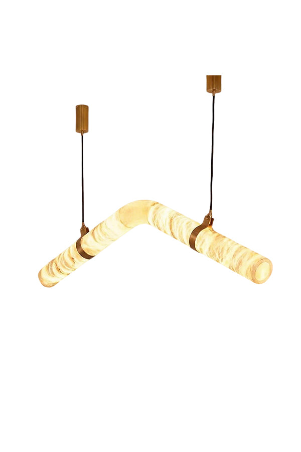 Contemporary Undulating Alabaster Tube Chandelier | Alabaster, Brass | Alternative isolated view on white background | Samu Lamp