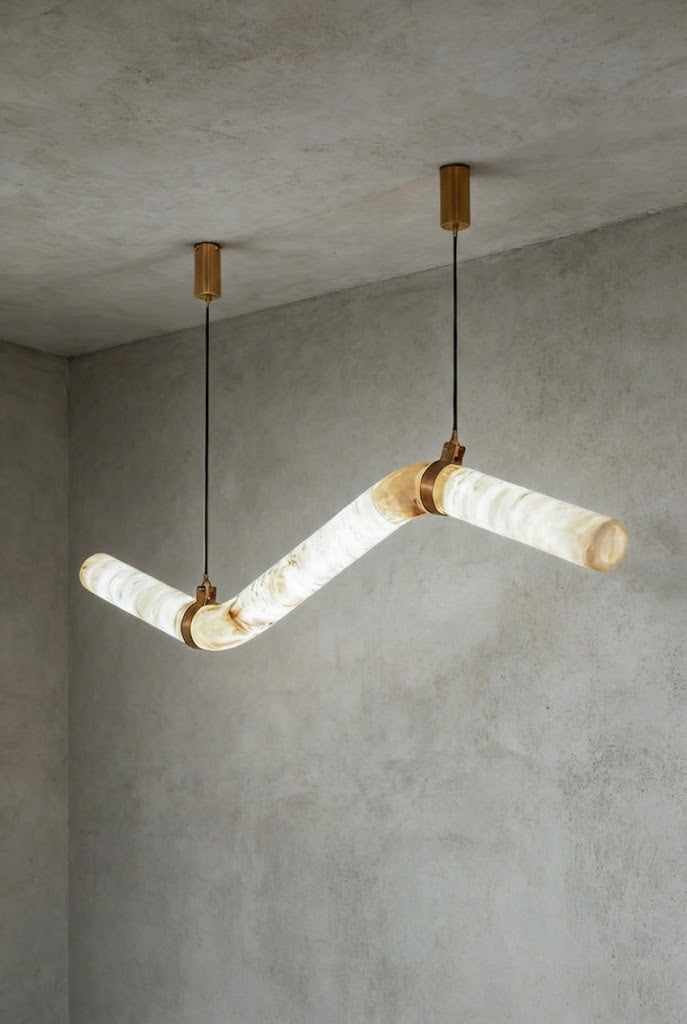 Contemporary Undulating Alabaster Tube Chandelier | Alabaster, Brass | Alternative isolated view on white background | Samu Lamp