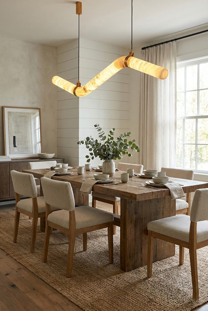 Contemporary Undulating Alabaster Tube Chandelier