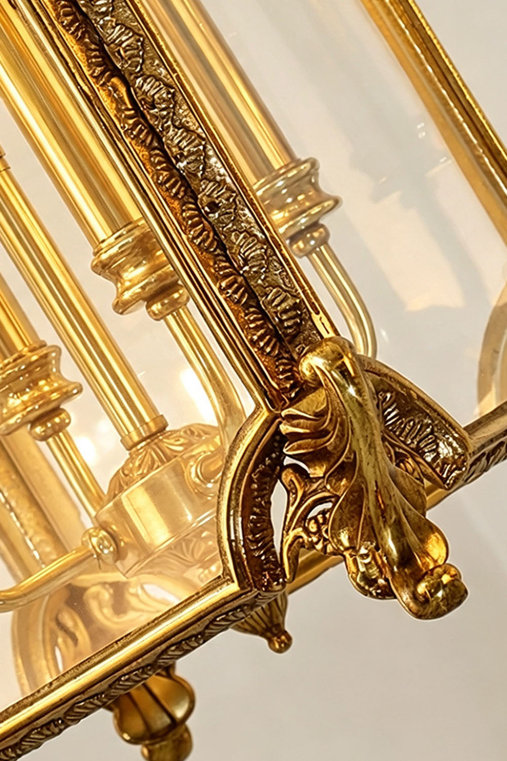 Corwin Glazed Brass Pendant Light close-up detail showcasing ornate design and finish.