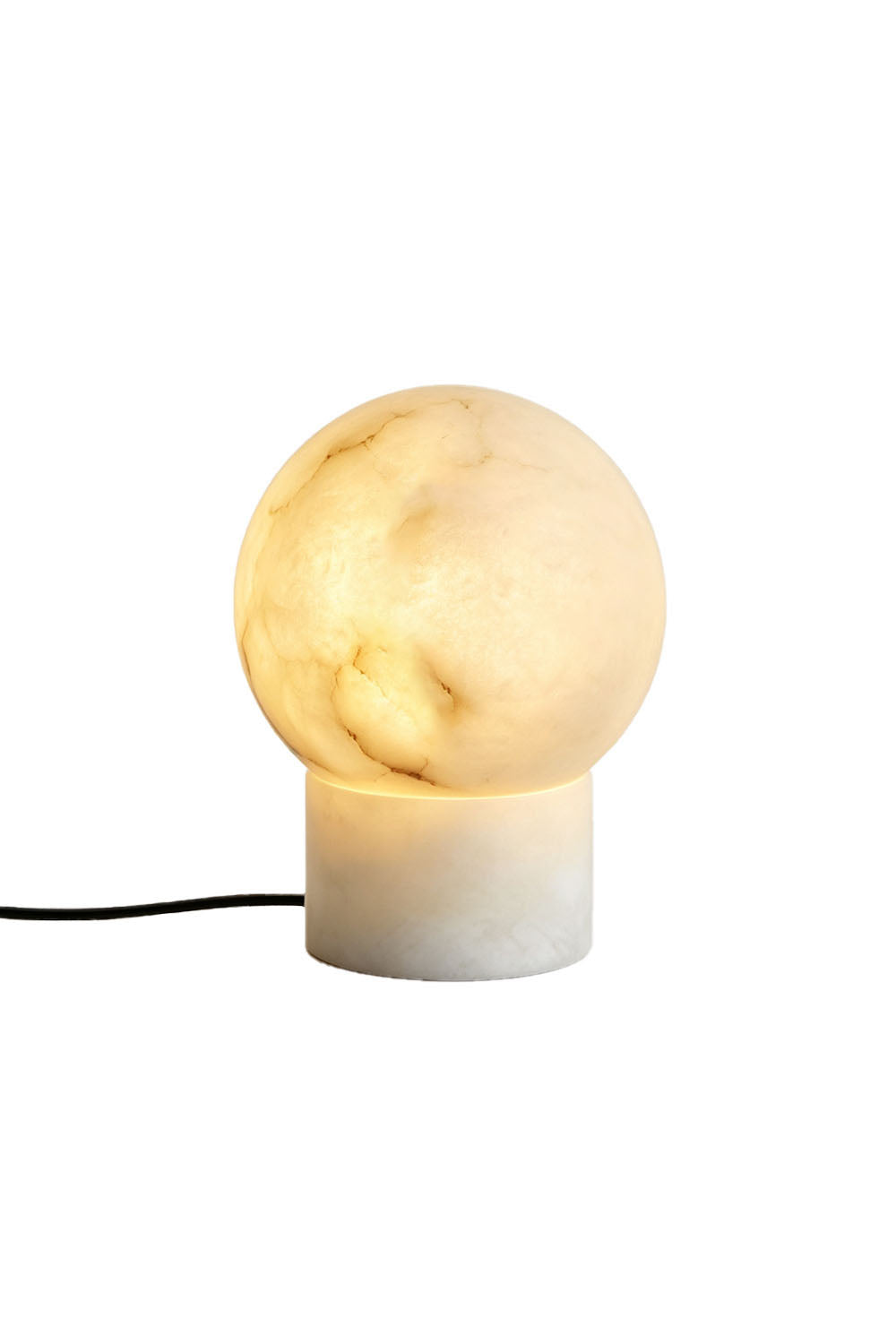 Cosima Alabaster Globe Table Lamp | Natural Alabaster | Front full view on a pure white background, illuminated | Samu Lamp