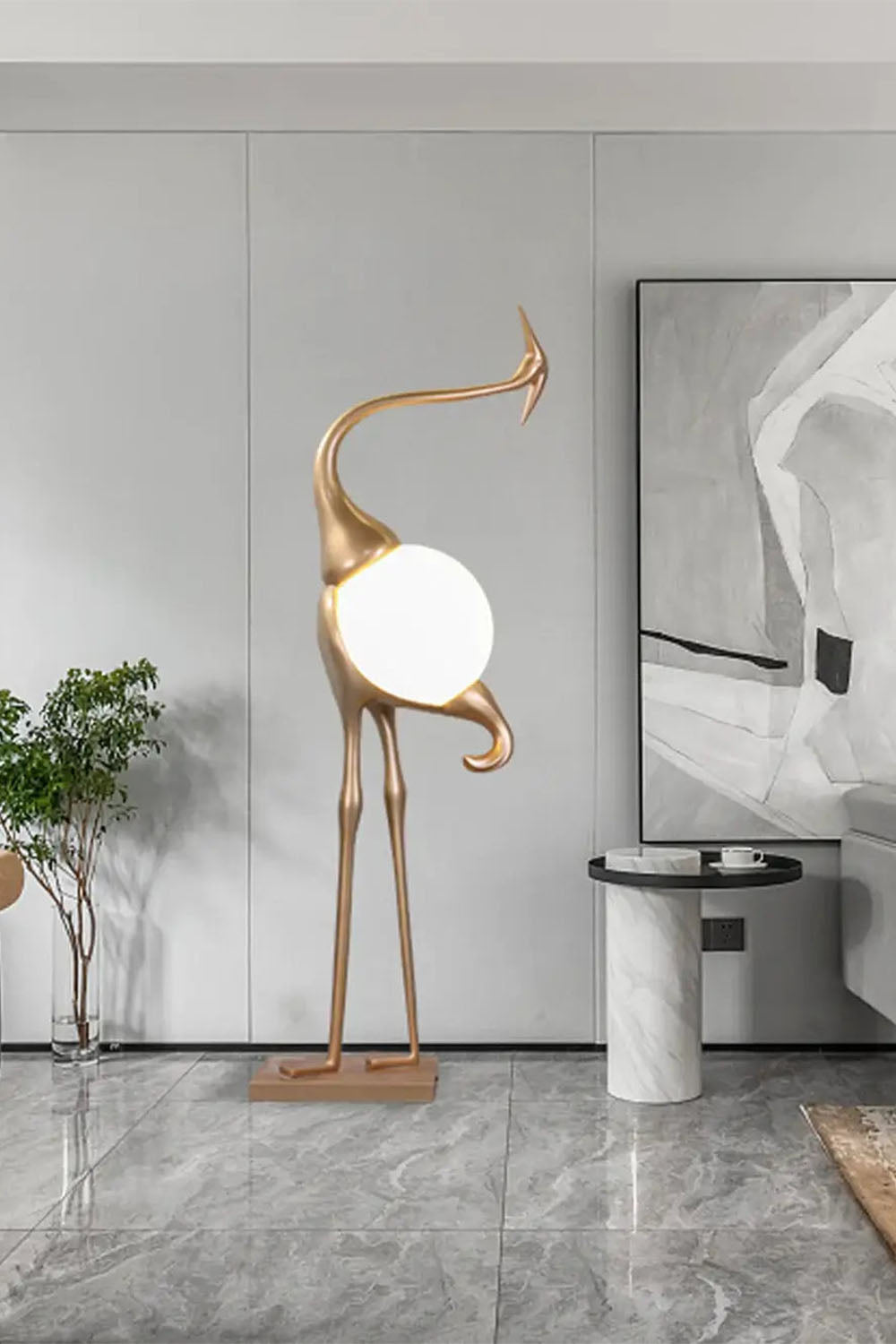 Crane-Shaped Sculpture Floor Lamp