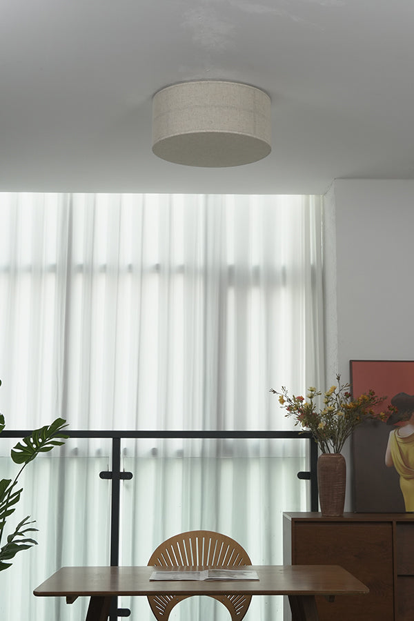 Crosshatch Linen Fabric Flush Mount Ceiling Light