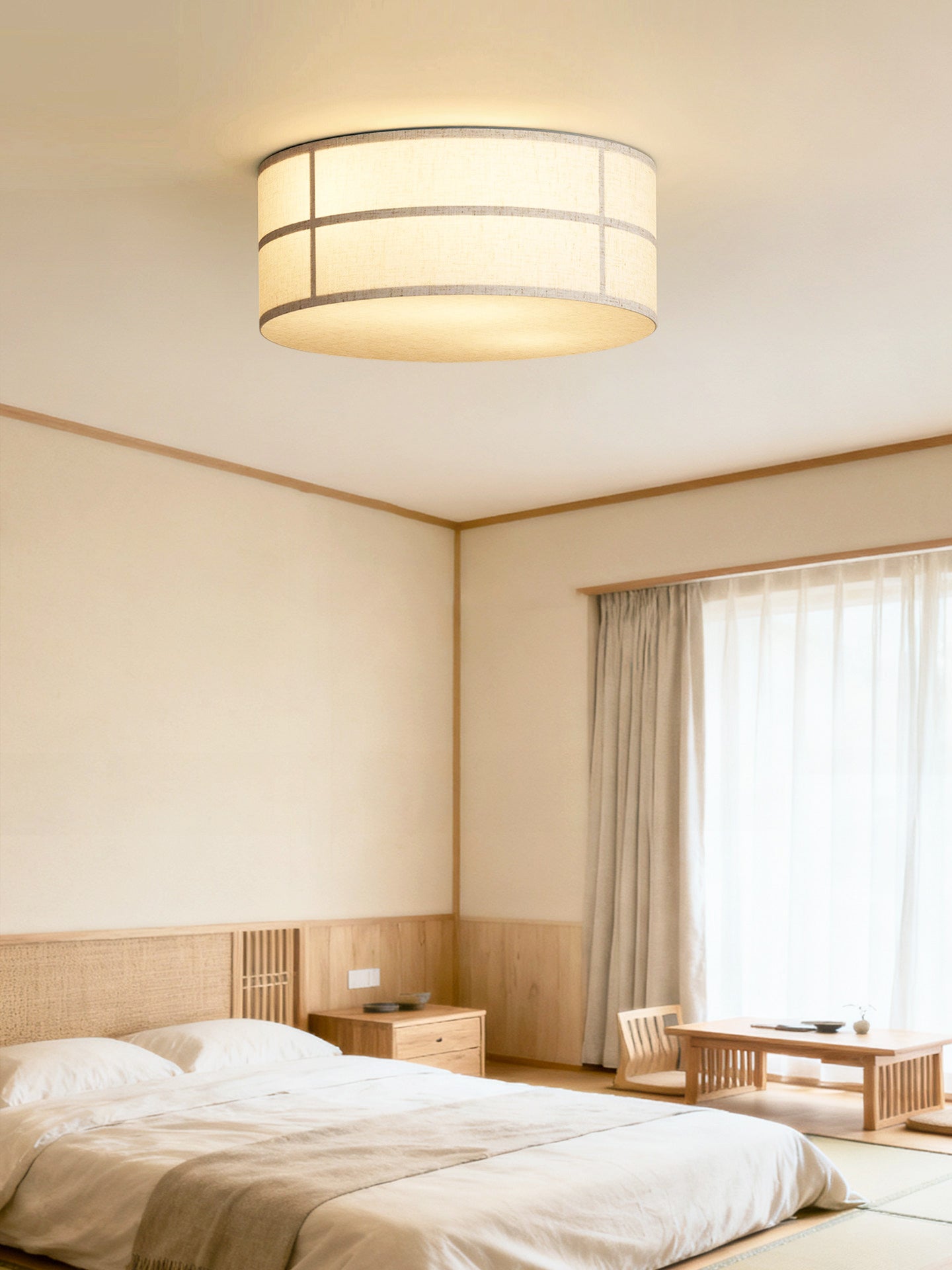 Crosshatch Linen Fabric Flush Mount Ceiling Light