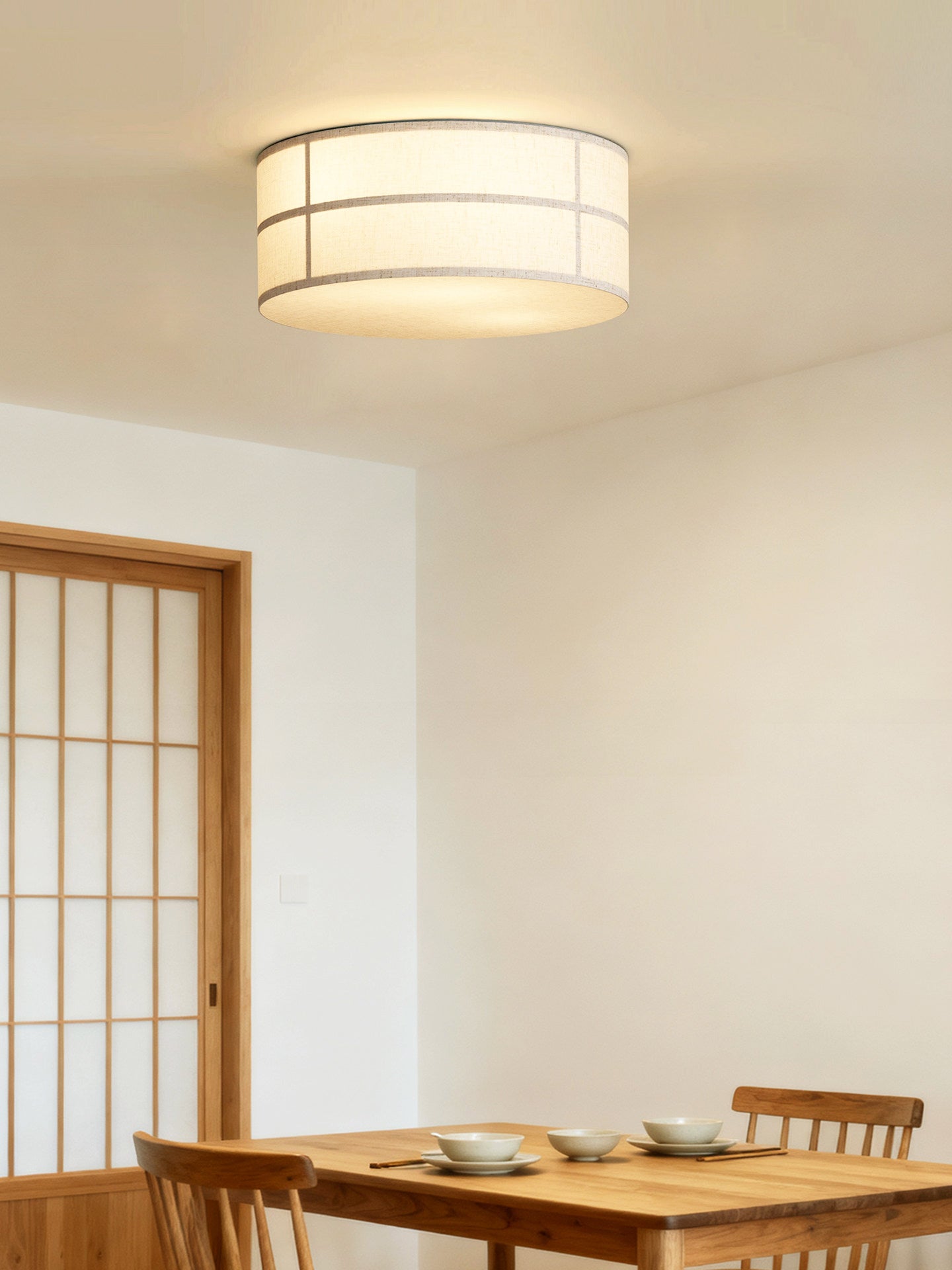 Crosshatch Linen Fabric Flush Mount Ceiling Light