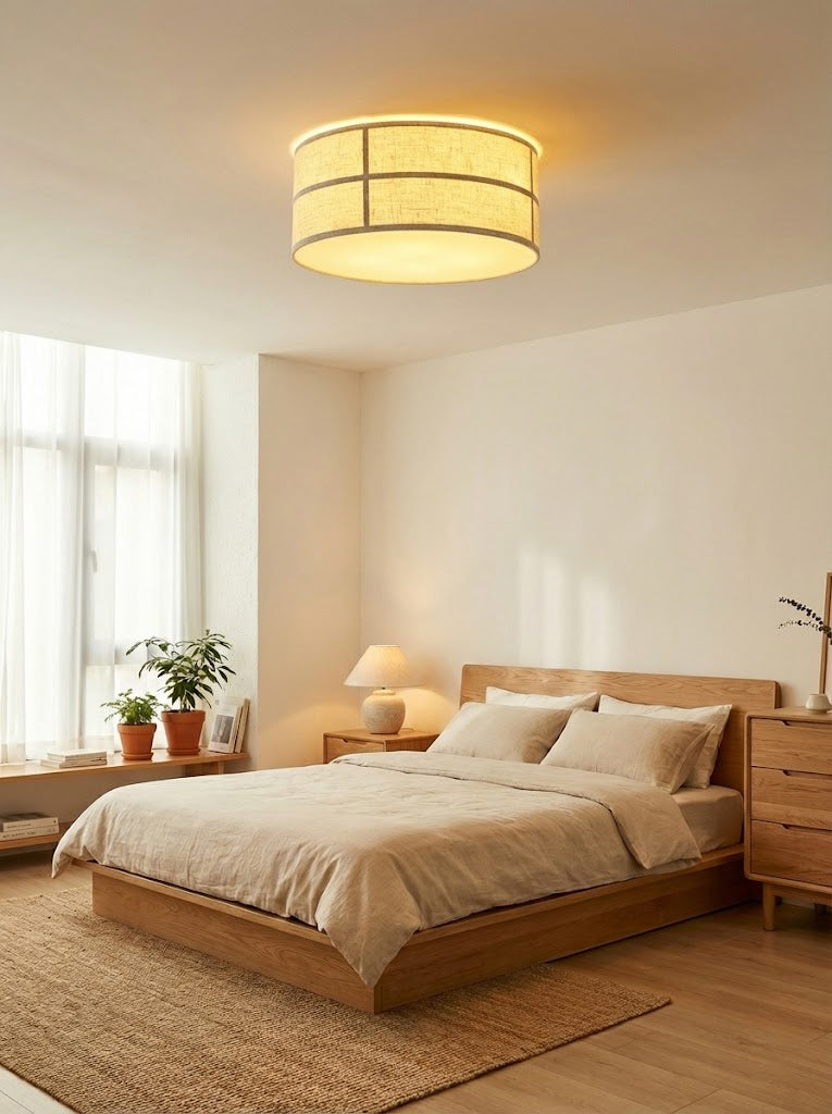 Crosshatch Linen Fabric Flush Mount Ceiling Light