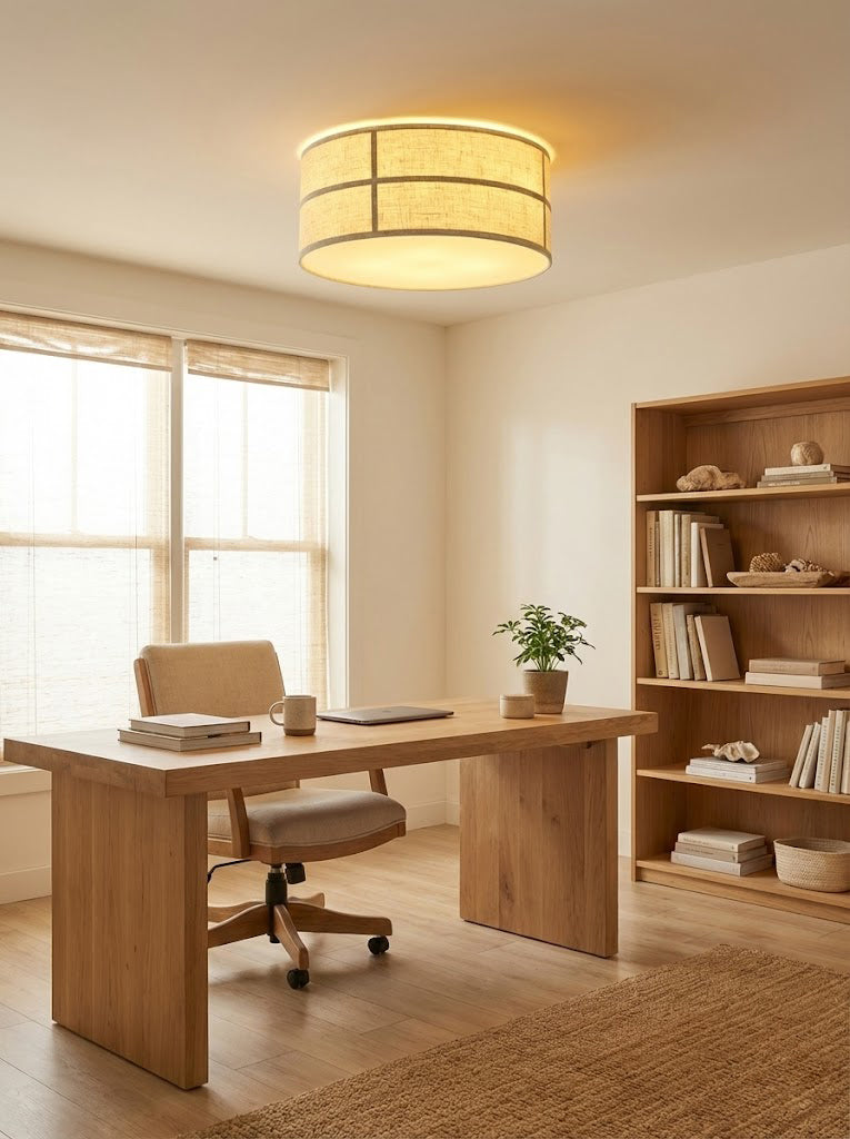 Crosshatch Linen Fabric Flush Mount Ceiling Light