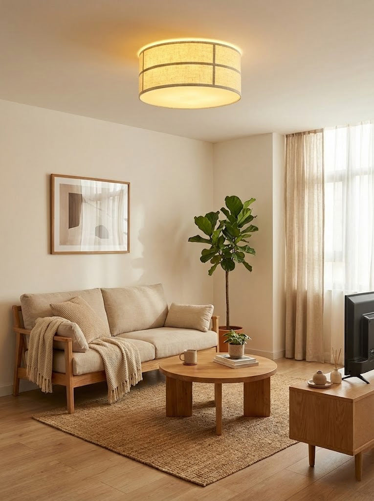 Crosshatch Linen Fabric Flush Mount Ceiling Light