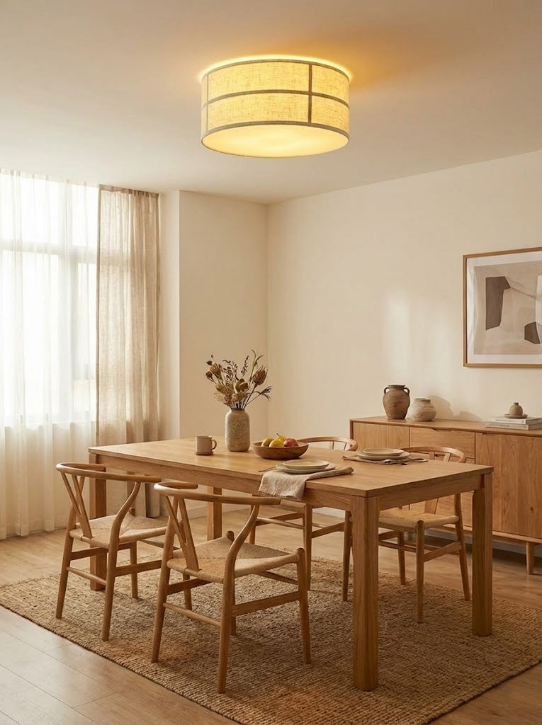 Crosshatch Linen Fabric Flush Mount Ceiling Light