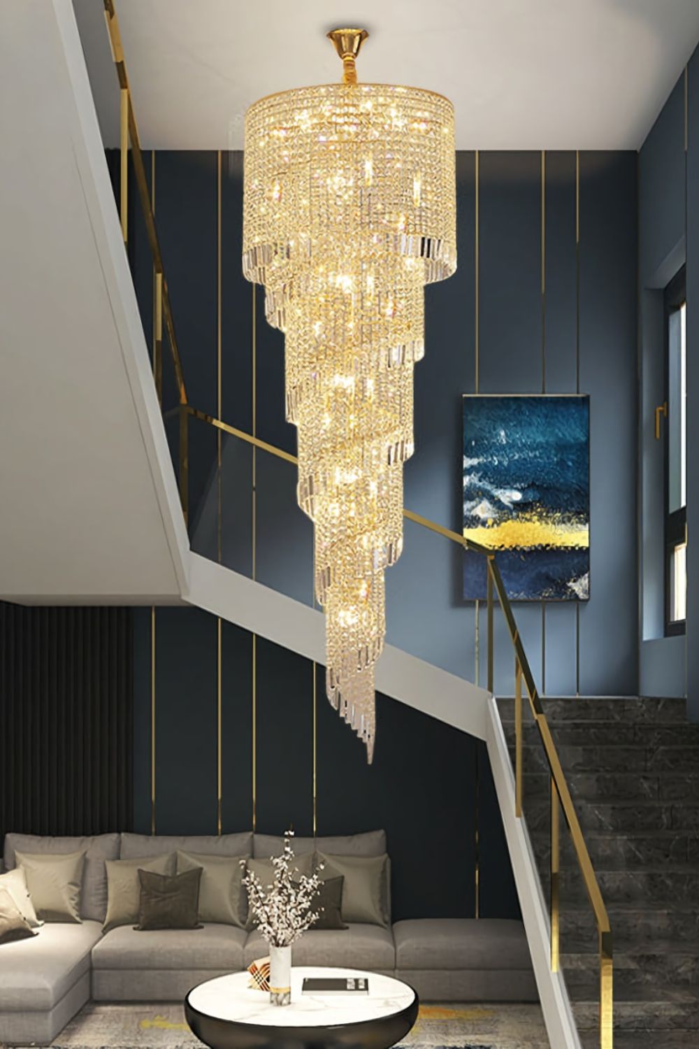 Crystal Spiral Double Volume Chandelier - SamuLighting