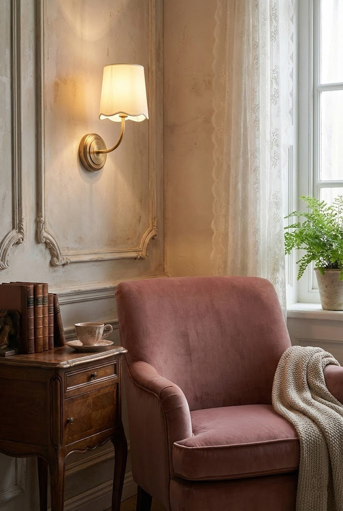 Curved Arm Fabric Shade Wall Sconce