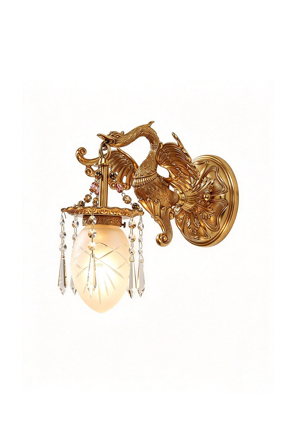 Cygnelle Brass Swan Crystal Wall Sconce