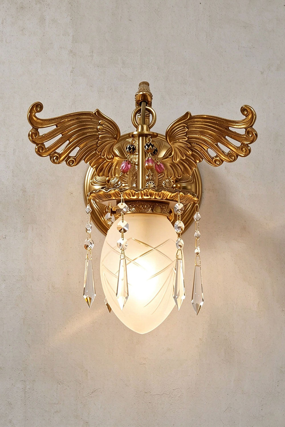 Cygnelle Brass Swan Crystal Wall Sconce