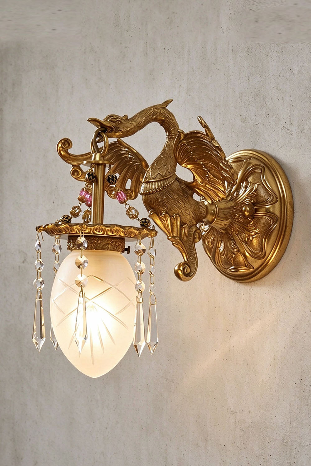 Cygnelle Brass Swan Crystal Wall Sconce