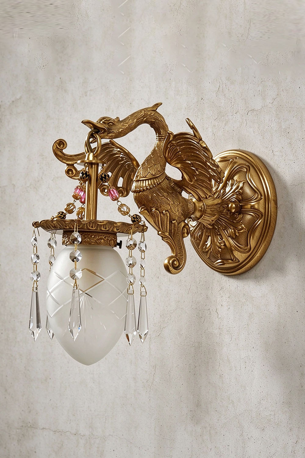 Cygnelle Brass Swan Crystal Wall Sconce