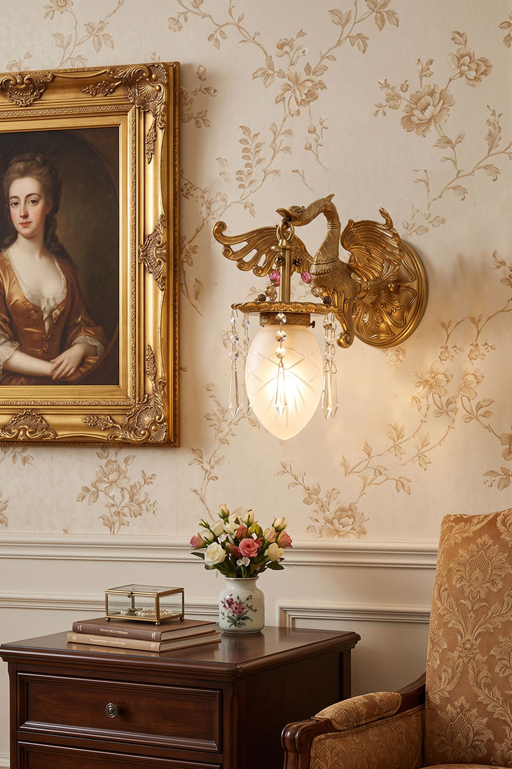 Cygnelle Brass Swan Crystal Wall Sconce