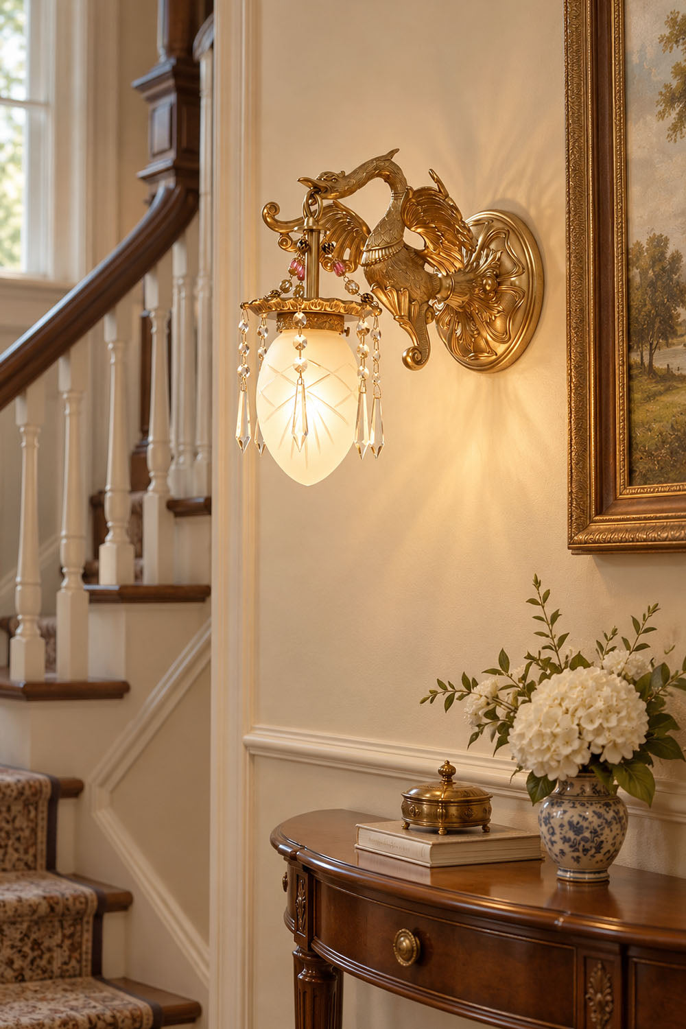 Cygnelle Brass Swan Crystal Wall Sconce
