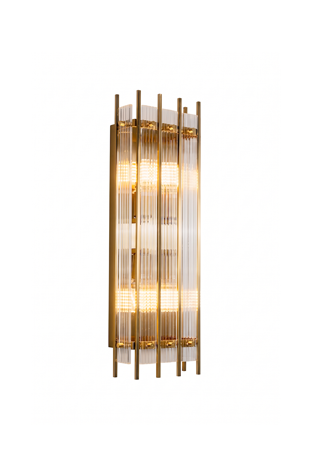 Drystan Ribbed Glass Brass Wall Lamp with elegant ribbed design and warm lighting for stylish interiors.